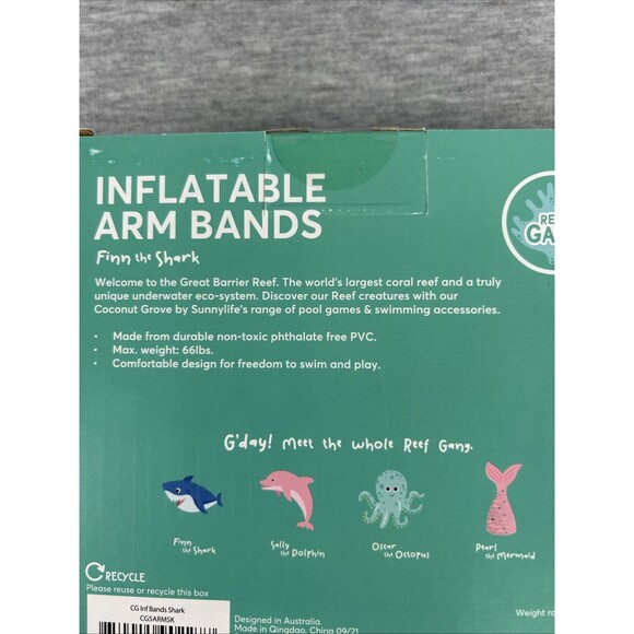 Inflatable Arm Bands Finn The Shark Blue Ages 3-6 Up To 40 Lbs - Picture 12 of 12